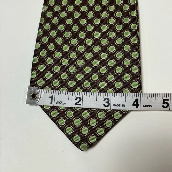 KITON Napoli 100% Silk Brown and Green Polka Dot Tie Made in Italy - Picture 7 of 7